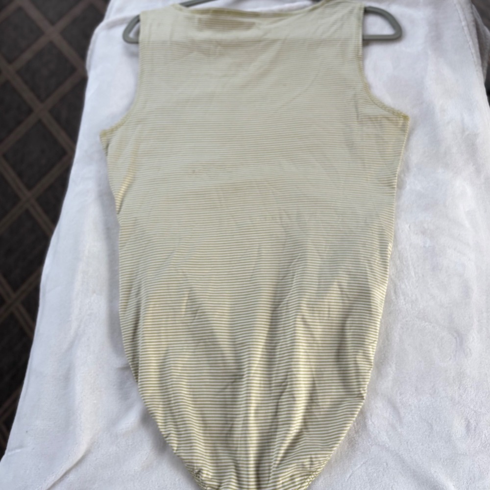 Ann Taylor Bodysuit Women Large Green Striped Silk Blend Vintage Sleeveless Tank - Picture 4 of 8